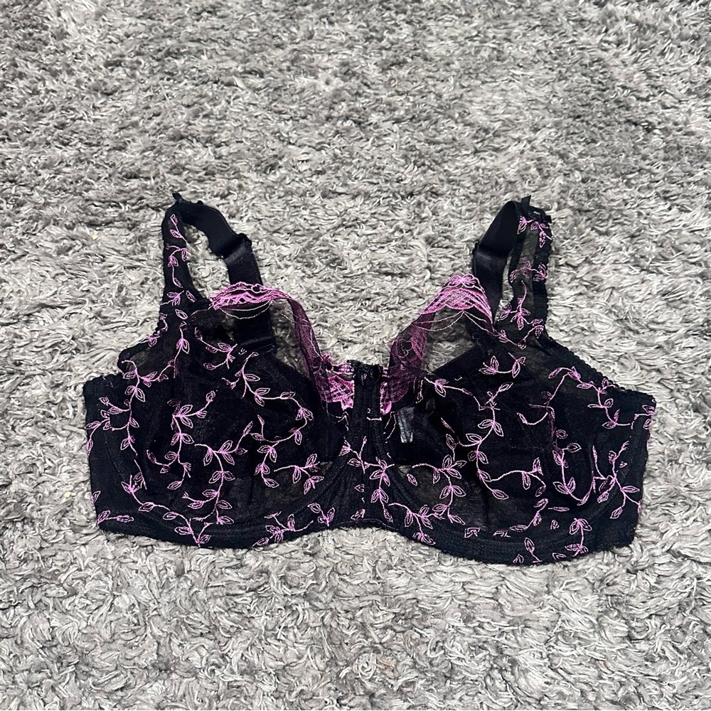 3/$15 GEMM 40DD Pink and Black Lace Unlined Balconette Bra Plus Size